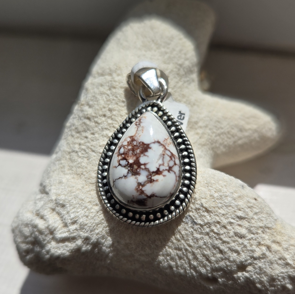 Sterling 925 Silver and White Wildhorse Jasper Teardrop Pendant
